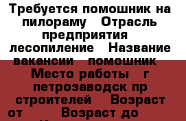 Требуется помошник на пилораму › Отрасль предприятия ­ лесопиление › Название вакансии ­ помошник › Место работы ­ г.петрозаводск пр.строителей2 › Возраст от ­ 20 › Возраст до ­ 35 - Карелия респ., Петрозаводск г. Работа » Вакансии   . Карелия респ.,Петрозаводск г.